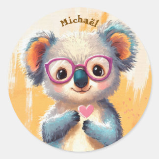 Pegatina Redonda Stickers Happy Koala Valentine's Day Kids School