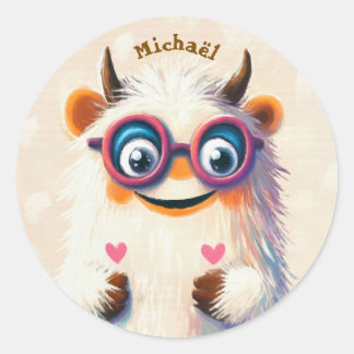 Pegatina Redonda Stickers Happy Monster Valentine's Day Kids School