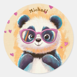 Pegatina Redonda Stickers Panda Valentine's Day Kids School