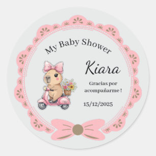 Pegatina Redonda Stickers Personalizables Baby Shower Niña 