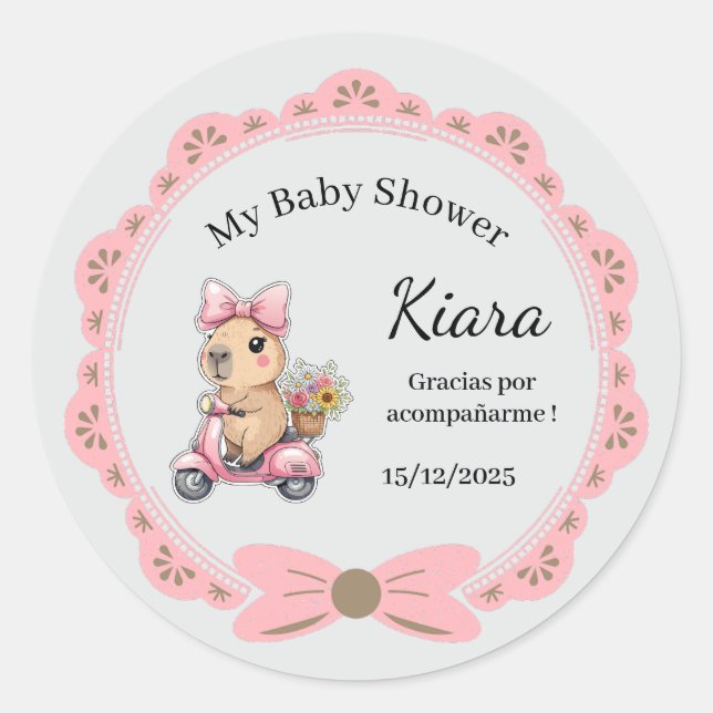 Pegatina Redonda Stickers Personalizables Baby Shower Niña  (Anverso)