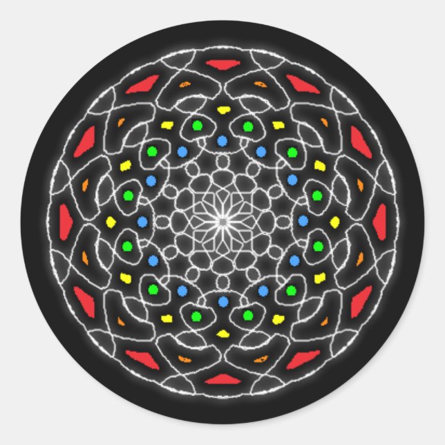 Pegatina Redonda Stickers psicodélico caleidoscopio coloreado (Anverso)