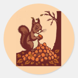 Pegatina Redonda 🐿️ Stickers Ronds Écureuil d'Automne Fond Pêche