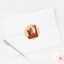 Pegatina Redonda 🐿️ Stickers Ronds Écureuil d'Automne Fond Pêche