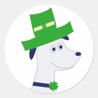 Pegatina Redonda Stickers with St. Patrick's Day dog and clover