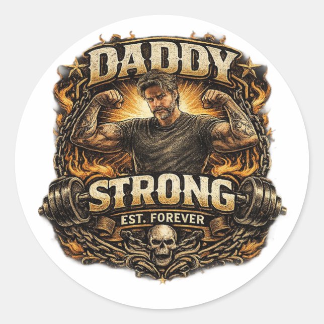 Pegatina Redonda StickerStrong Dad Funny Fitness Father Sticker Vin (Anverso)