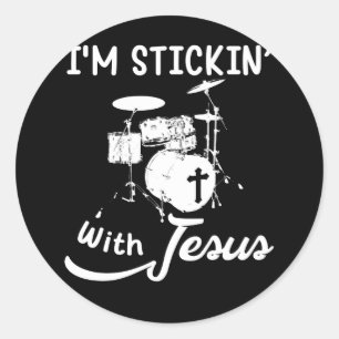 Pegatina Redonda Stickin Jesus Christian Drummer Sticks