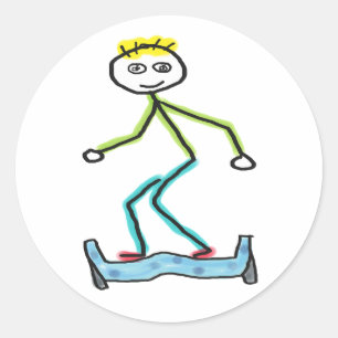 Pegatina Redonda Stickman Hoverboard