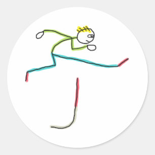 Pegatina Redonda Stickman Saltando Vallas
