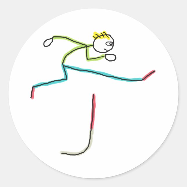 Pegatina Redonda Stickman Saltando Vallas (Anverso)