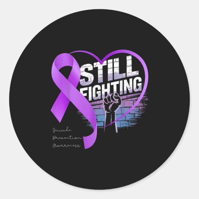 Pegatina Redonda Still Fighting Suicide Prevention Awareness Purple (Anverso)