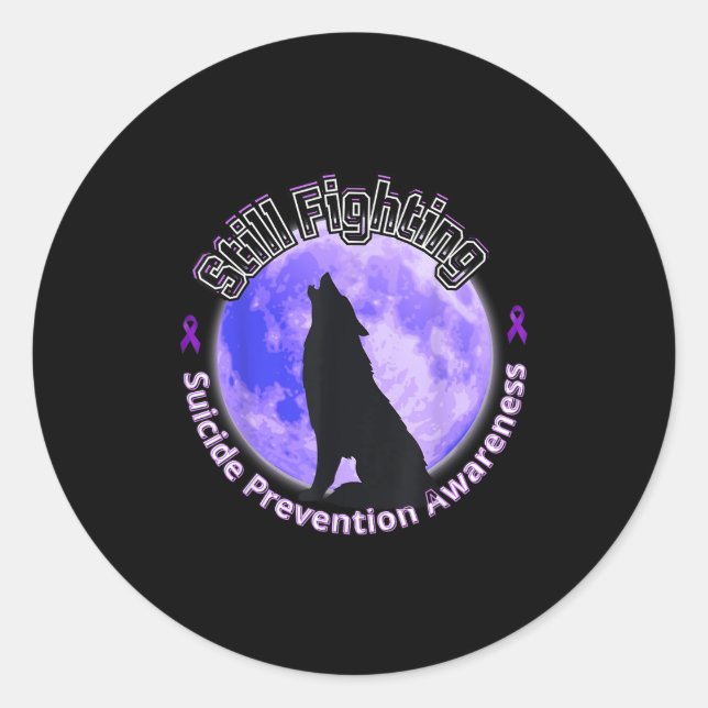 Pegatina Redonda Still Fighting Suicide Prevention Awareness Wolf  (Anverso)