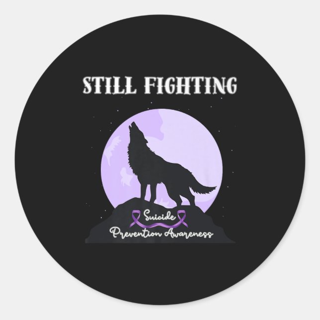 Pegatina Redonda Still Fighting Suicide Prevention Awareness Wolf P (Anverso)
