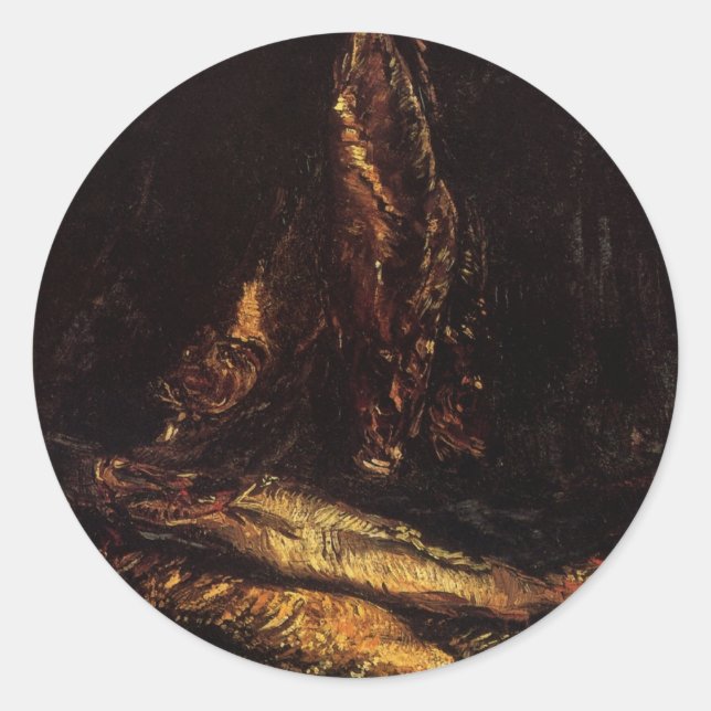 Pegatina Redonda Still Life with Bloaters de Vincent van Gogh (Anverso)