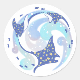 Pegatina Redonda Stingray en el Ilustracion oceánico