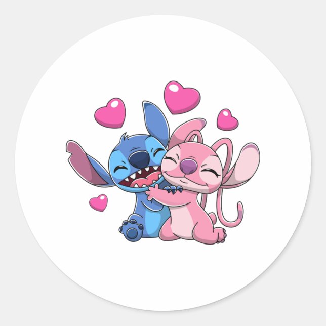 Pegatina Redonda Stitch &amp; Angel Valentines 1 (Anverso)