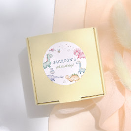 Pegatina Redonda Stomp, Chomp & Roar Dinosaur Boys Birthday Party