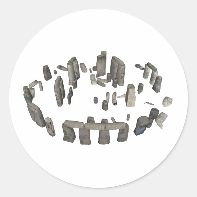 Pegatina Redonda Stonehenge: Modelo 3D: (Anverso)