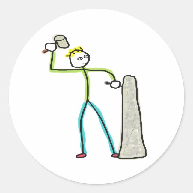Pegatina Redonda Stonemason Stickman (Anverso)