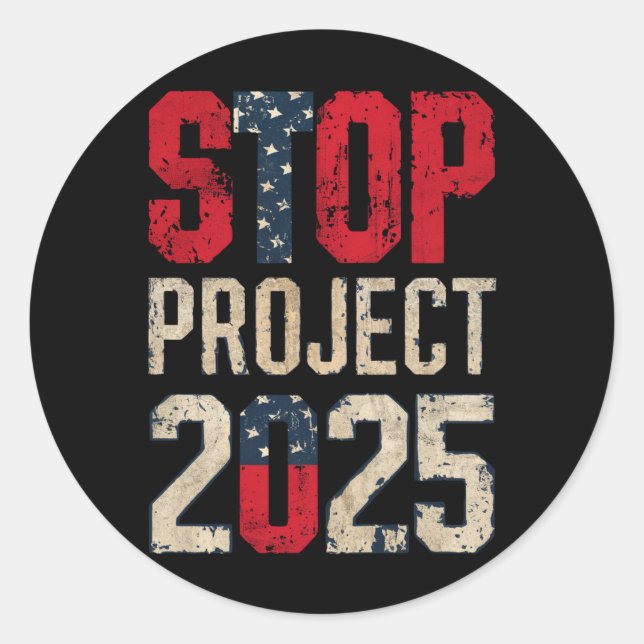 Pegatina Redonda Stop Project 2025 Trump Biden Vintage (Anverso)