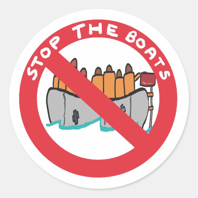 Pegatina Redonda Stop The Boats (Anverso)