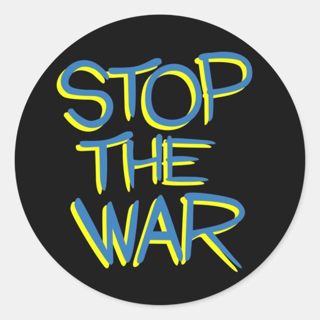 Pegatina Redonda stop war peace symbol ukraine flag text message (Anverso)