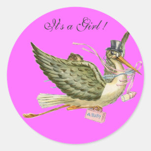 PEGATINA REDONDA STORK BABY SHOWER