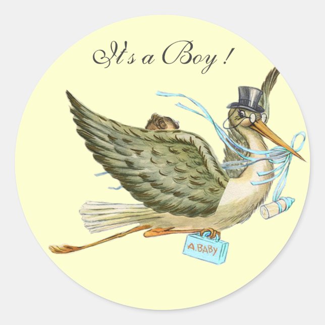 PEGATINA REDONDA STORK BABY SHOWER (Anverso)