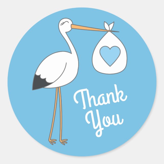 Pegatina Redonda Stork Baby Shower Blue Boy (Anverso)