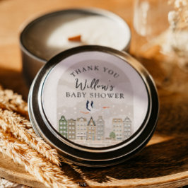 Pegatina Redonda Stork Boho Baby Shower Baby Sprinkle Gracias