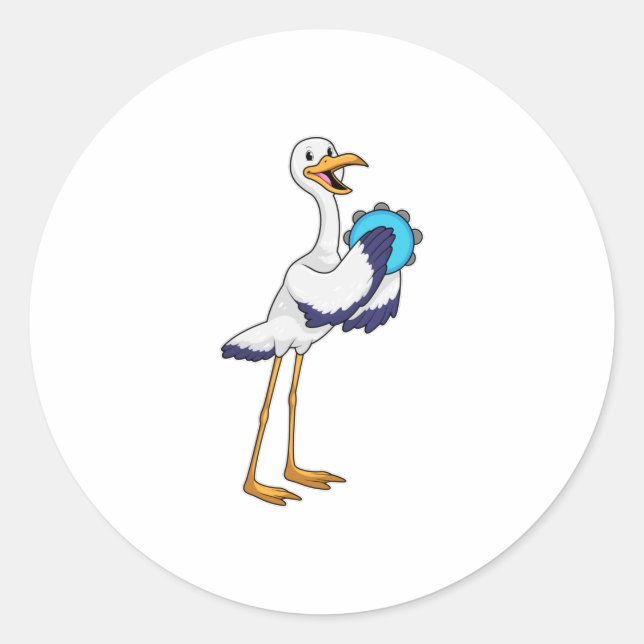 Pegatina Redonda Stork como músico con ambourine (Anverso)