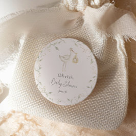 Pegatina Redonda Stork Greenery Baby Shower