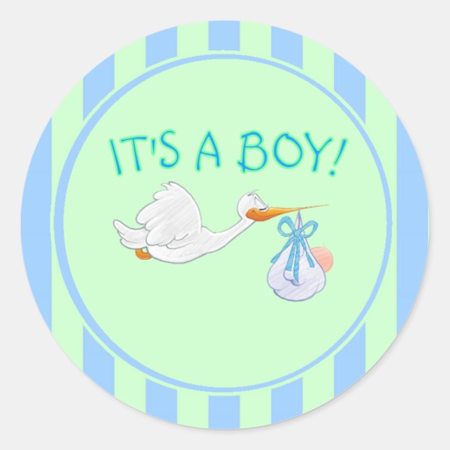 Pegatina Redonda Stork It's A Boy (Anverso)
