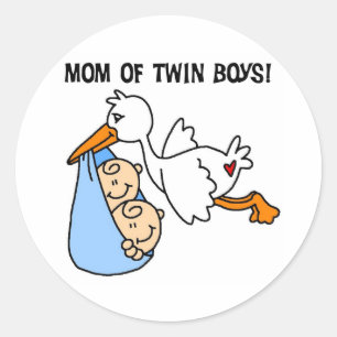 Pegatina Redonda Stork Mom de Twin Boys