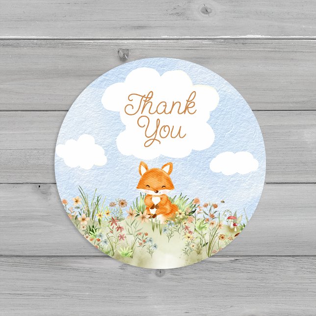 Pegatina Redonda Storybook Woodland Fox Baby Shower Gracias (Subido por el creador)
