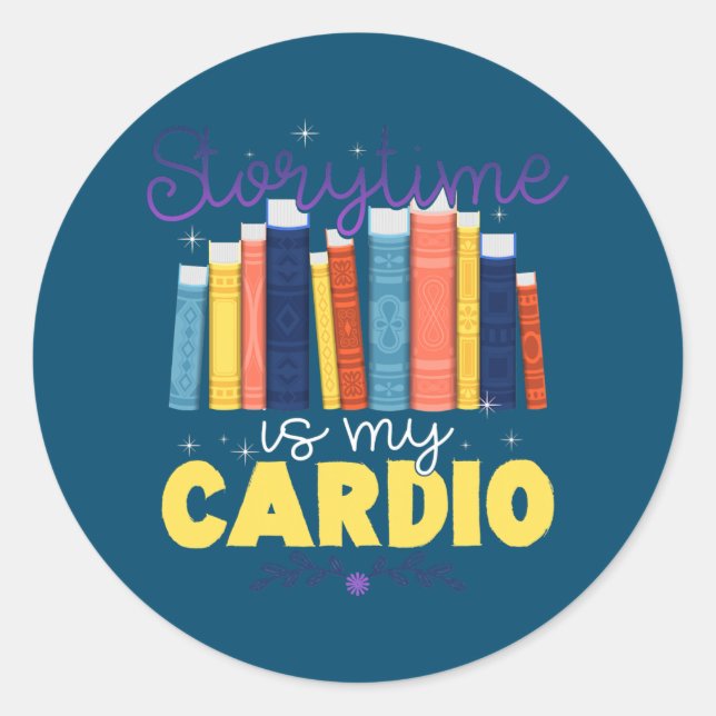 Pegatina Redonda Storytime Es Mi Libro De Historias De Cardio (Anverso)