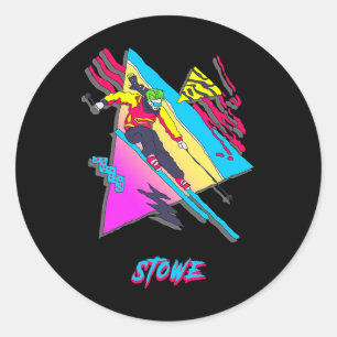 Pegatina Redonda Stowe Colorful Retro Vintage Skier 80 Inspired Wi