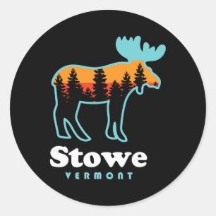 Pegatina Redonda Stowe Vermont Esquí Montañas Stowe Vt Alce