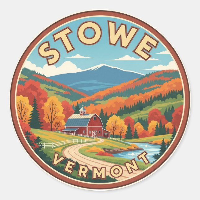 Pegatina Redonda Stowe Vermont Travel (Anverso)
