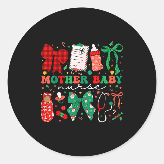Pegatina Redonda Stpartum Xmas Coquette Mother Baby Nurse Christmas (Anverso)