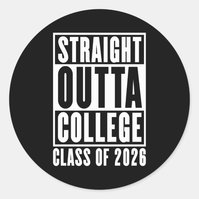 Pegatina Redonda Straight Outta College Clase de 2026 (Anverso)