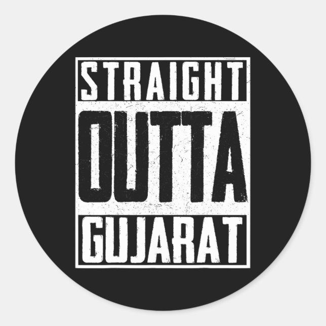 Pegatina Redonda Straight Outta Gujarat India Indian Cricket Pride  (Anverso)