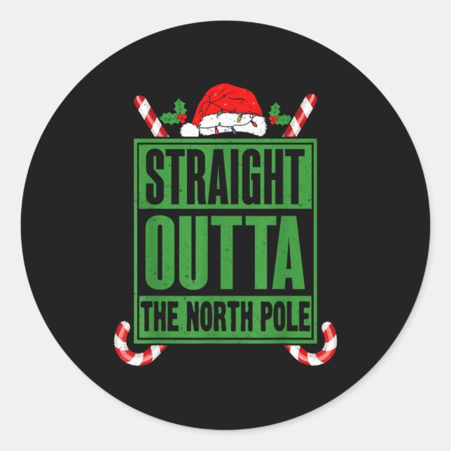 Pegatina Redonda Straight Outta North Le Xmas Candy Cane Funny Paro (Anverso)