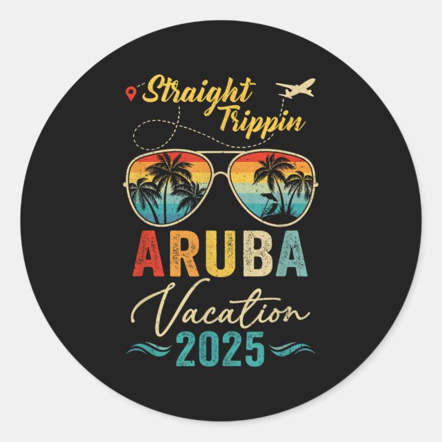 Pegatina Redonda Straight Tripn Aruba 2025 Family Summer Vacation  (Anverso)