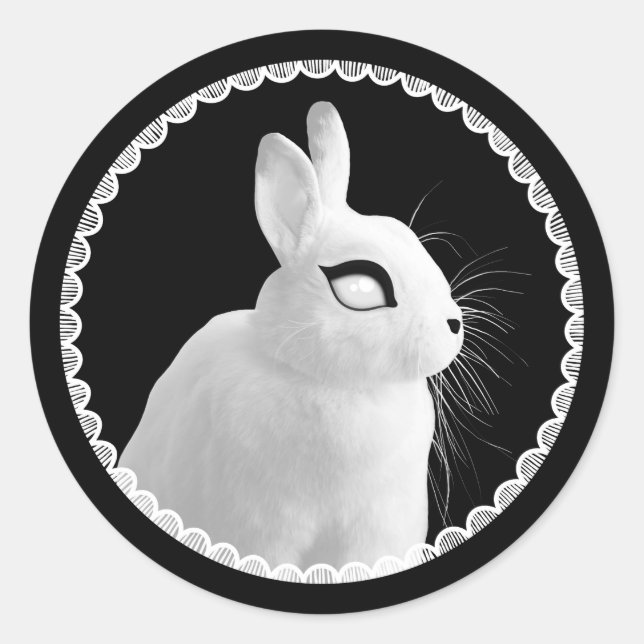 Pegatina Redonda Strange White Bunny Sticker (Anverso)