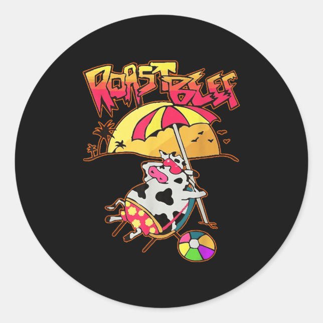 Pegatina Redonda Stranger Dustin Love Roast Beef Beach Cow Tv Parod (Anverso)