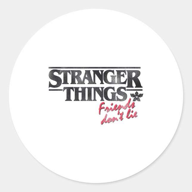 Pegatina Redonda Stranger Things Friends Don't Lie Distressed Text  (Anverso)