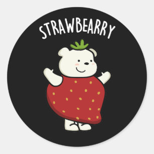 Pegatina Redonda Strawbeary Funny Strawberry Bear Pun Dark BG