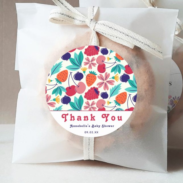 Pegatina Redonda Strawberries Blueberries Baby Shower Tropical (Subido por el creador)