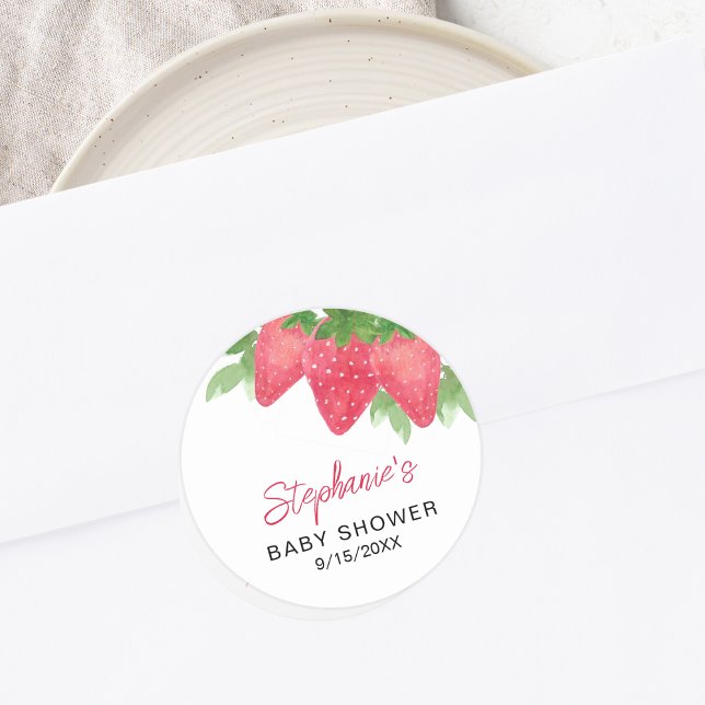 Pegatina Redonda Strawberry Baby Shower (Subido por el creador)